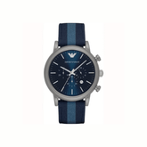Emporio Armani Men's Quartz Blue Dial 46mm Watch with Nylon Strap (AR1949)